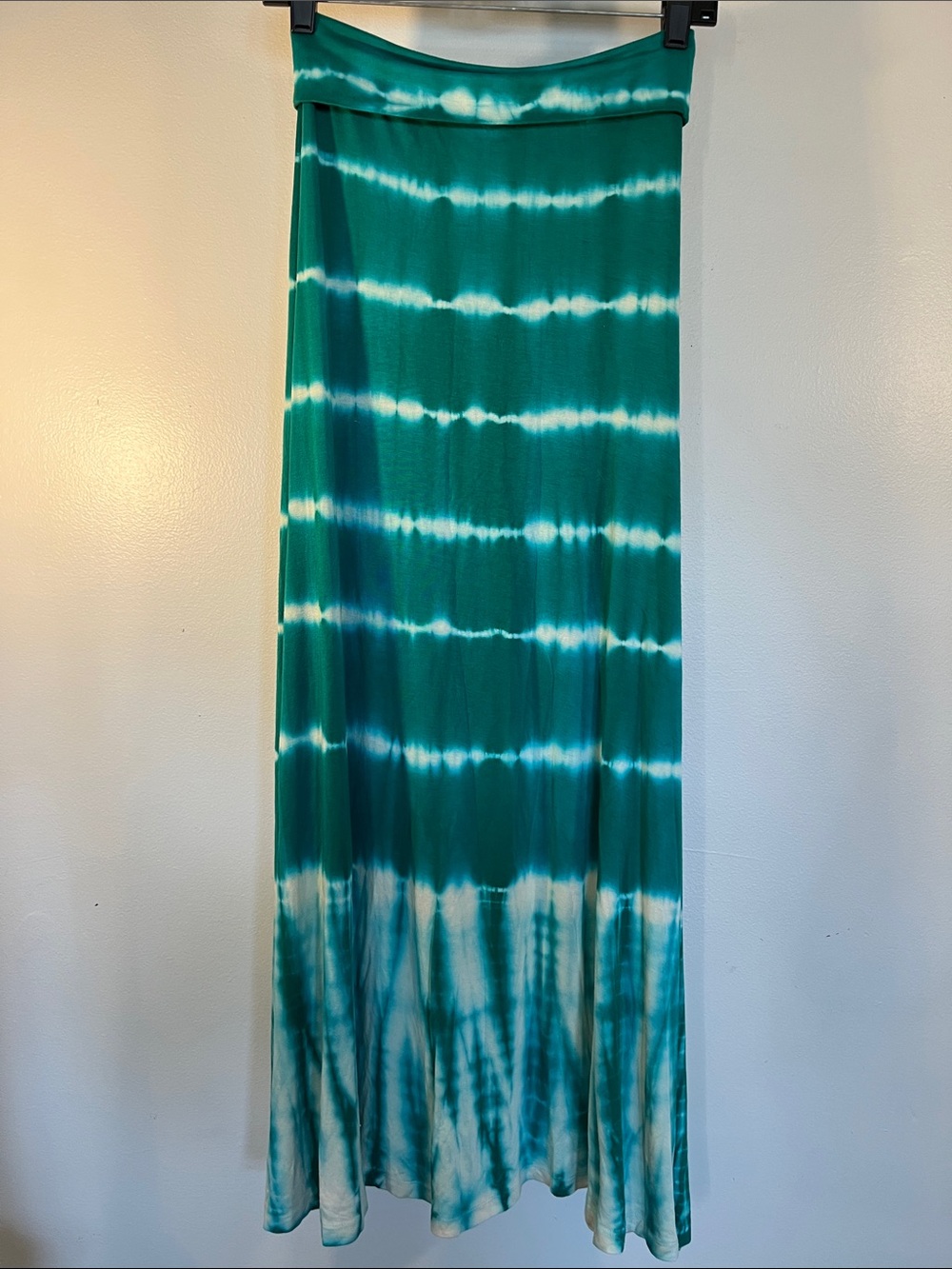 Design History Teal & White Tie-Dye Maxi Skirt - Fold-Over Waist